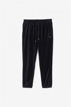 Black Men's Fila Deverall Velour Pants | Saudi Arabia-135642