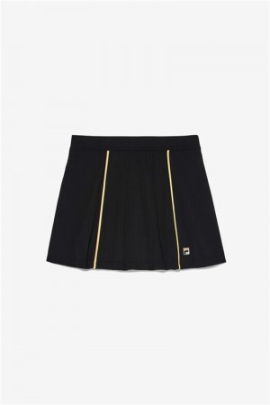 Black / Coral Pink / Yellow Women's Fila Backspin A-Line Skirts | Saudi Arabia-304671