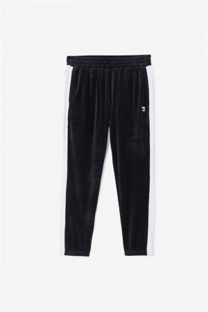 Black / White Men's Fila Brice Velour Pants | Saudi Arabia-416028