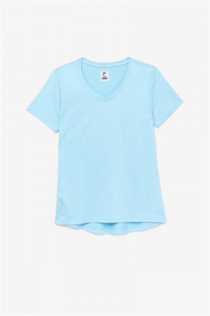 Blue Women's Fila Pickleball Silky V-Neck Tops | Saudi Arabia-947268