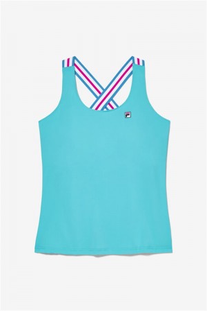 Blue Women's Fila Tie Breaker Cross Back Tanks | Saudi Arabia-038546