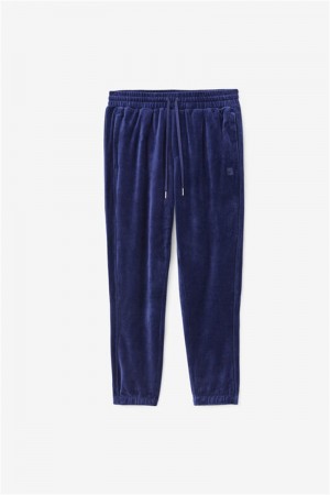 Navy Men's Fila Deverall Velour Pants | Saudi Arabia-120496