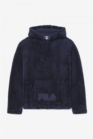 Navy Men's Fila Premium Sherpa Hoodie | Saudi Arabia-986405