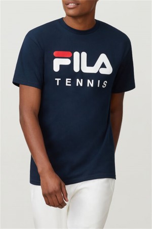 Navy Men's Fila Tee | Saudi Arabia-317092