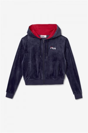 Navy Women's Fila Zura Velour Jackets | Saudi Arabia-352641