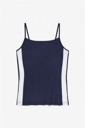 Navy / White Women's Fila Essentials Cami Tanks | Saudi Arabia-684219