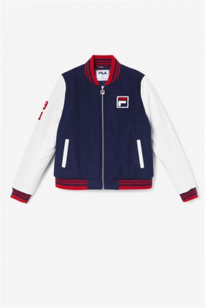 Navy / White / Red Women's Fila Dixon Varsity Jackets | Saudi Arabia-106825