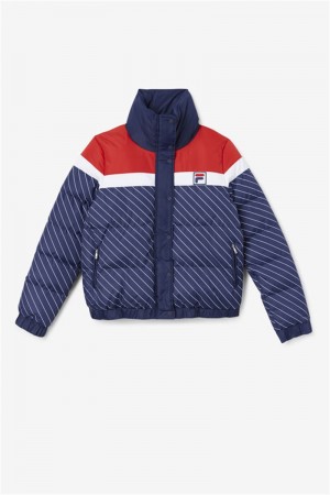 Navy / White / Red Women's Fila Lottie Puffer Jacket | Saudi Arabia-472589