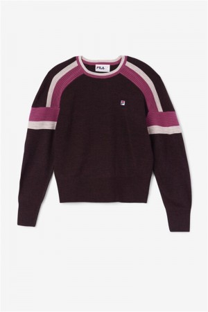 Purple Burgundy / Dark Red Women's Fila Frankie Knit Crew Tops | Saudi Arabia-326174