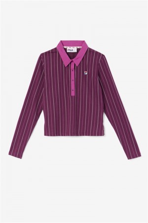 Purple Burgundy / Dark Red Women's Fila Jada Long Sleeve Polo Shirts | Saudi Arabia-697835