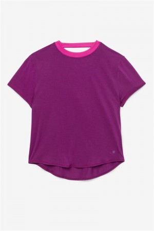 Purple Women's Fila Fi-Lux Short Sleeve Tops | Saudi Arabia-963510