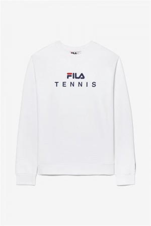 White Men's Fila Crewneck Sweatshirts | Saudi Arabia-924530