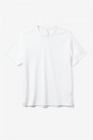 White Men's Fila White Line V-Notch Crew Shirts | Saudi Arabia-769053