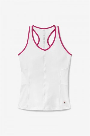 White / Fuchsia Women's Fila Baseline Racerback Tanks | Saudi Arabia-485097