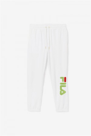 White / Green / Red Men's Fila Mansur Velour Pants | Saudi Arabia-352971