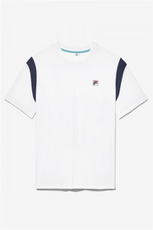 White / Navy / Blue Men's Fila Groundbreaker Short Sleeve Crew Shirts | Saudi Arabia-839742