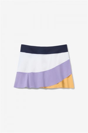 White / Navy / Lavender Women's Fila Back Spin Printed Skirts | Saudi Arabia-458372