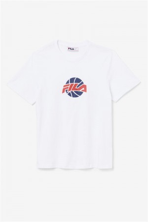 White / Navy / Red Men's Fila Nomi Tee | Saudi Arabia-159428