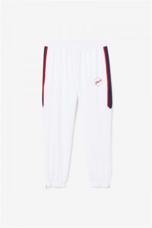 White / Navy / Red Men's Fila Sanz Wind Pants | Saudi Arabia-208397