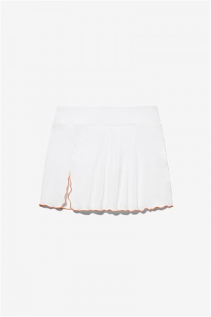 White / Orange Women's Fila Groundbreaker Slit Skirts | Saudi Arabia-397015