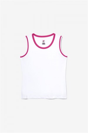 White / Pink Women's Fila Core Fullback Tanks | Saudi Arabia-451689