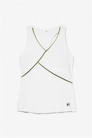 White / Yellow / Black Women's Fila Backspin Racerback Tanks | Saudi Arabia-540832