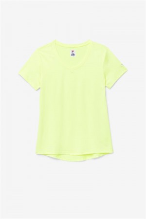 Yellow Women's Fila Pickleball Silky V-Neck Tops | Saudi Arabia-506284