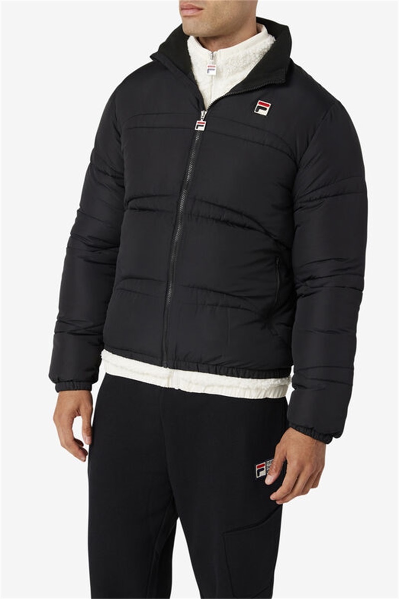 Black Men's Fila Elias Puffer Jacket | Saudi Arabia-581649