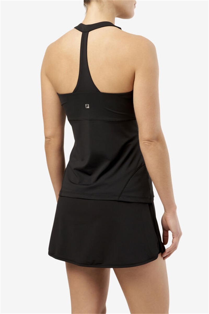 Black Women's Fila Essentials Halter Tanks | Saudi Arabia-642319