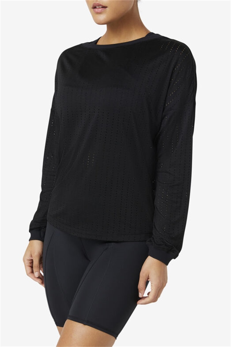 Black Women's Fila Fi-Lux Mesh Long Sleeve Tops | Saudi Arabia-970618