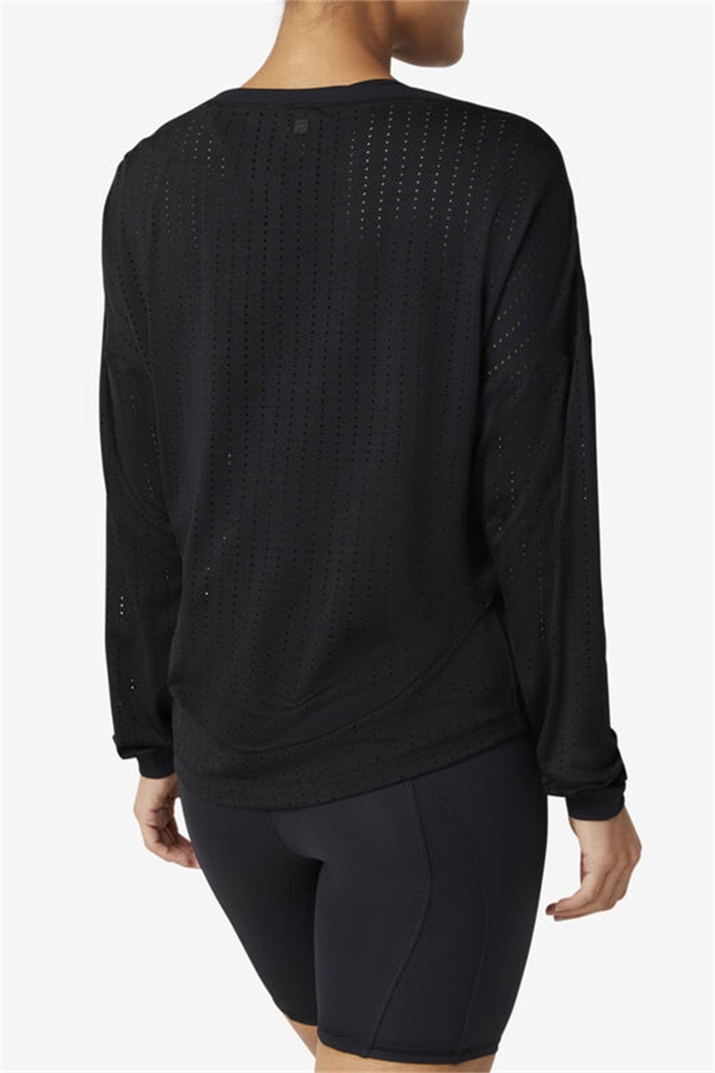 Black Women's Fila Fi-Lux Mesh Long Sleeve Tops | Saudi Arabia-970618