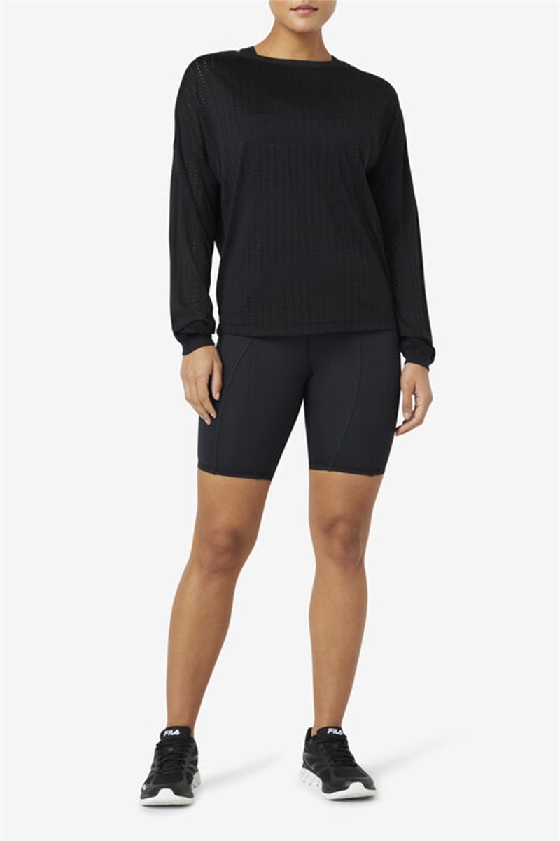 Black Women's Fila Fi-Lux Mesh Long Sleeve Tops | Saudi Arabia-970618