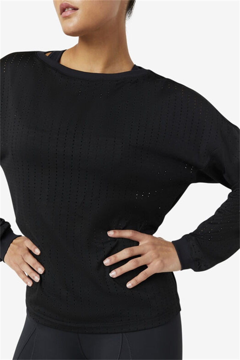 Black Women's Fila Fi-Lux Mesh Long Sleeve Tops | Saudi Arabia-970618