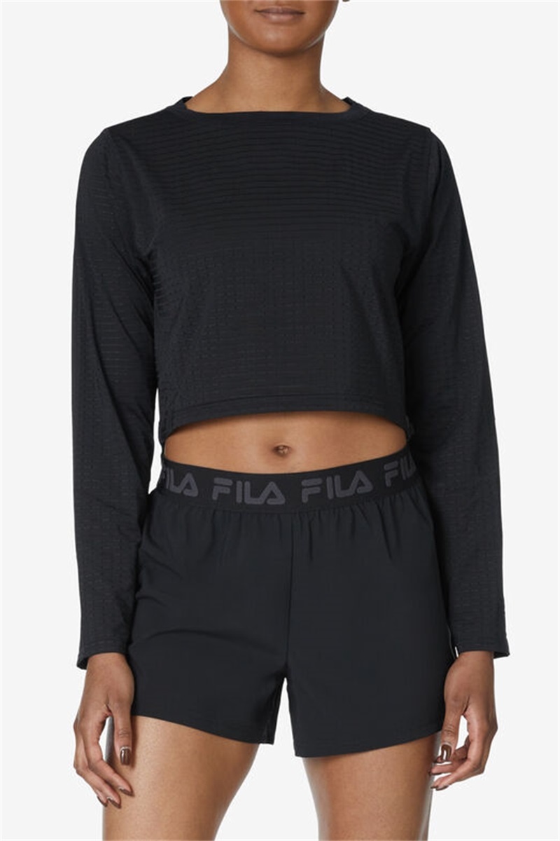 Black Women's Fila Fi-Lux Vented Crop Tops | Saudi Arabia-690281