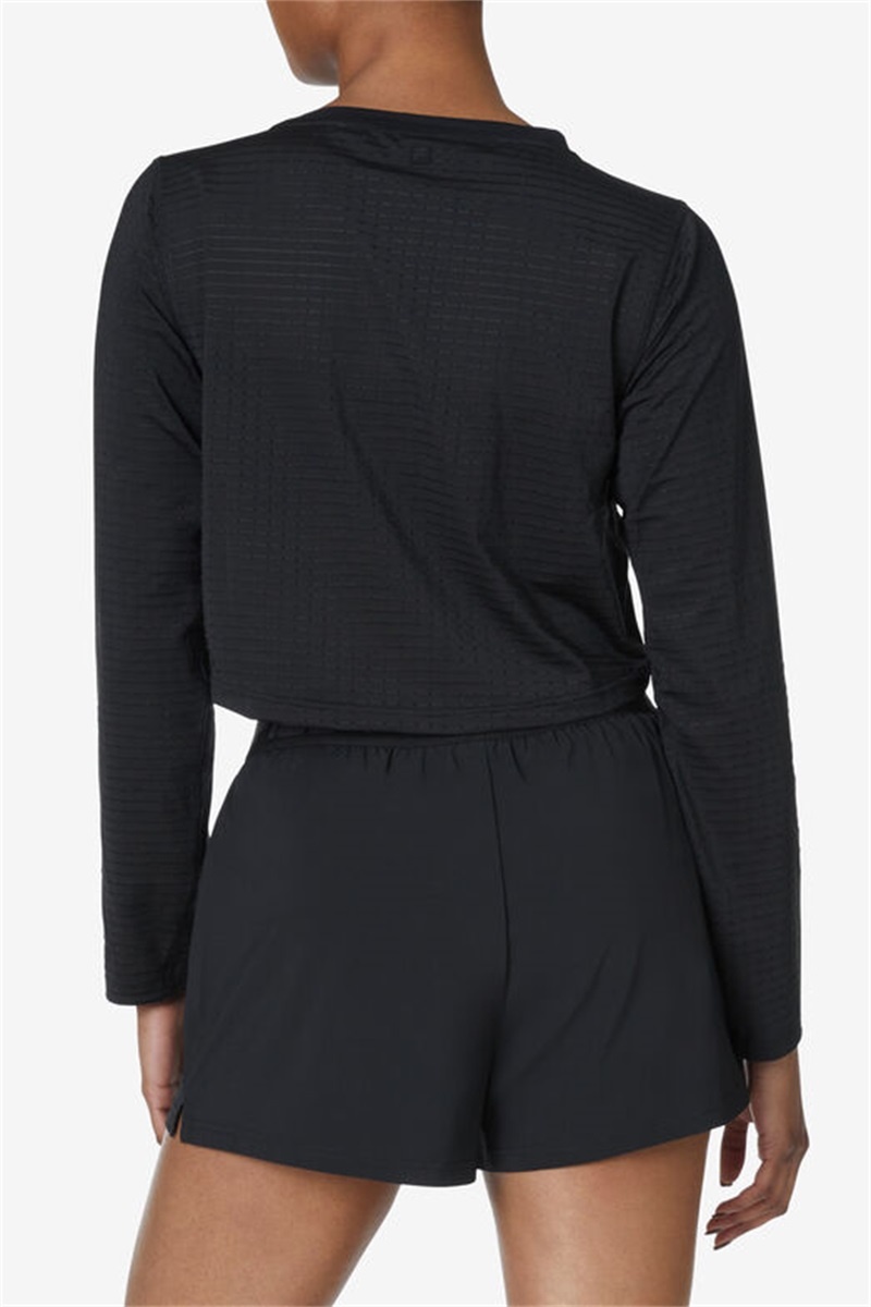 Black Women's Fila Fi-Lux Vented Crop Tops | Saudi Arabia-690281