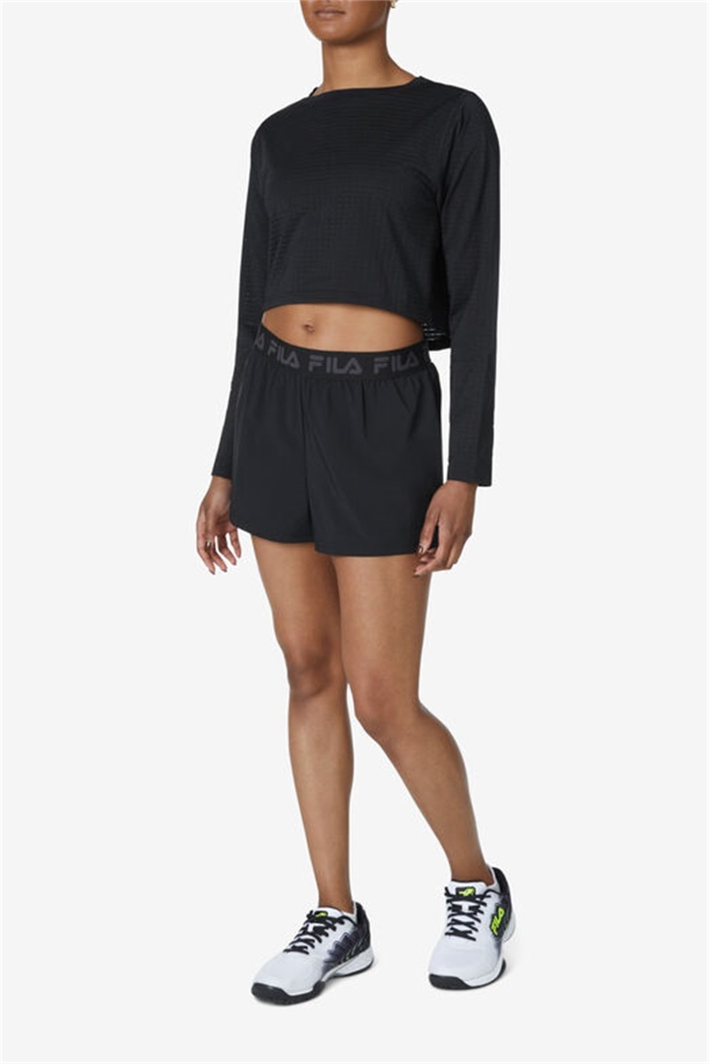 Black Women's Fila Fi-Lux Vented Crop Tops | Saudi Arabia-690281