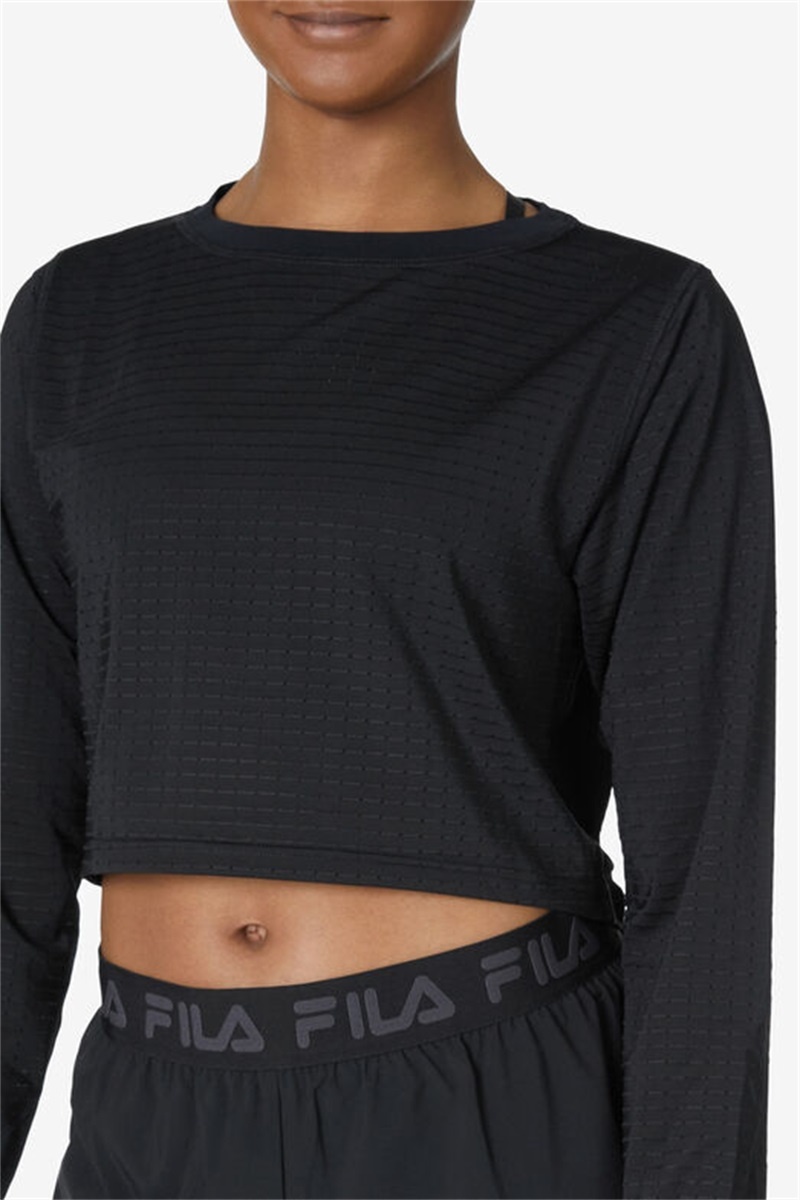 Black Women's Fila Fi-Lux Vented Crop Tops | Saudi Arabia-690281