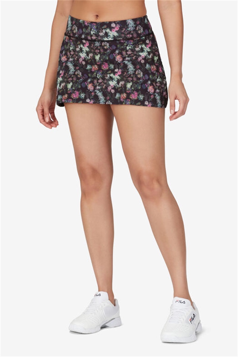 Black Women's Fila Kick Serve Printed Skirts | Saudi Arabia-958241