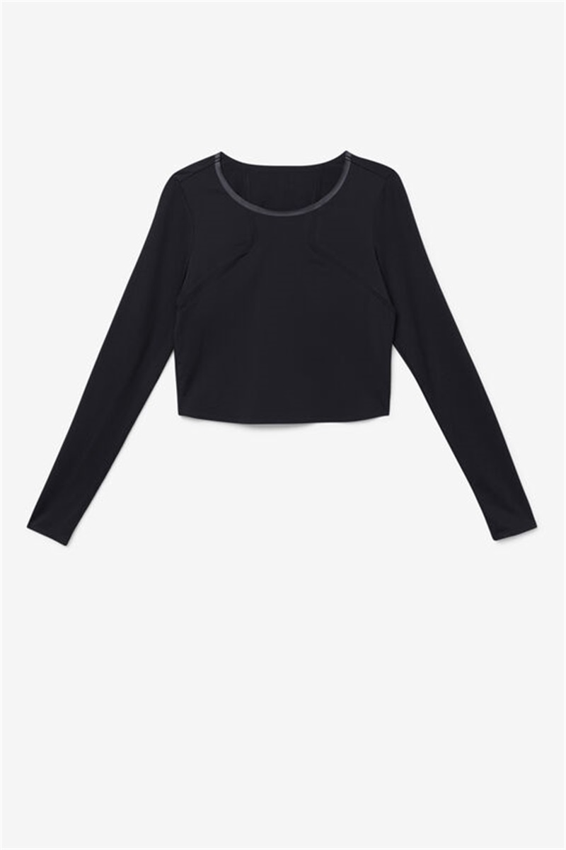 Black Women\'s Fila Uplift Long Sleeve Crop Tops | Saudi Arabia-159642