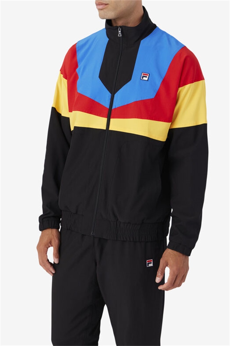 Black / Gold / Red / Blue / White Men's Fila Amar Track Jackets | Saudi Arabia-824903