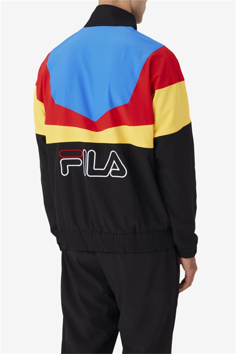 Black / Gold / Red / Blue / White Men's Fila Amar Track Jackets | Saudi Arabia-824903