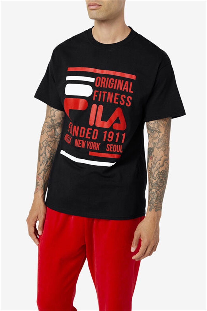 Black / Red / White Men's Fila Original Fitness Tee | Saudi Arabia-806129