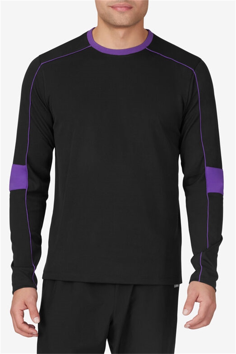 Black / Royal Purple Men's Fila Back Spin Long Sleeve Crew Shirts | Saudi Arabia-347615