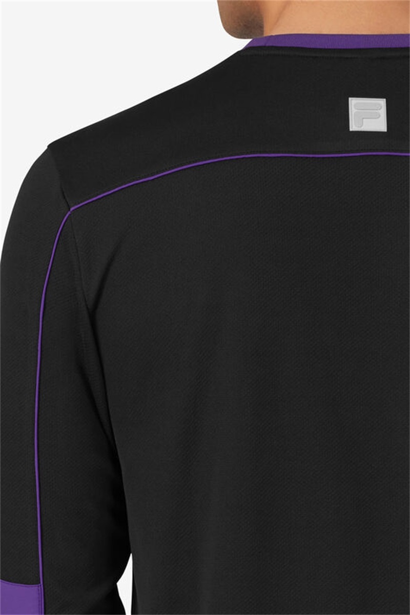 Black / Royal Purple Men's Fila Back Spin Long Sleeve Crew Shirts | Saudi Arabia-347615