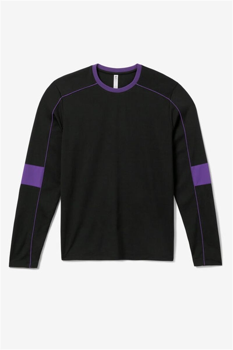 Black / Royal Purple Men\'s Fila Back Spin Long Sleeve Crew Shirts | Saudi Arabia-347615