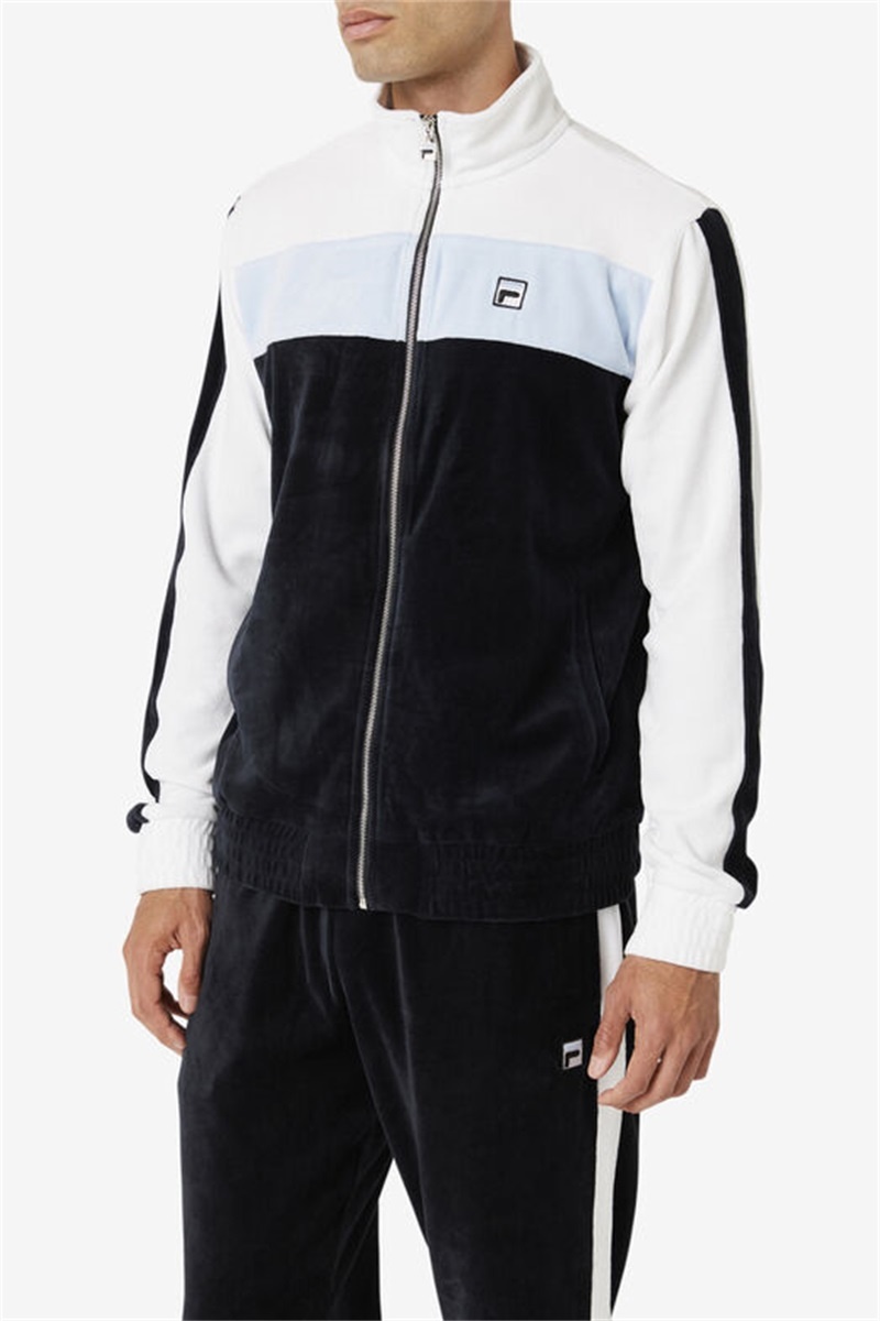 Black / White Men's Fila Brice Velour Jackets | Saudi Arabia-137629