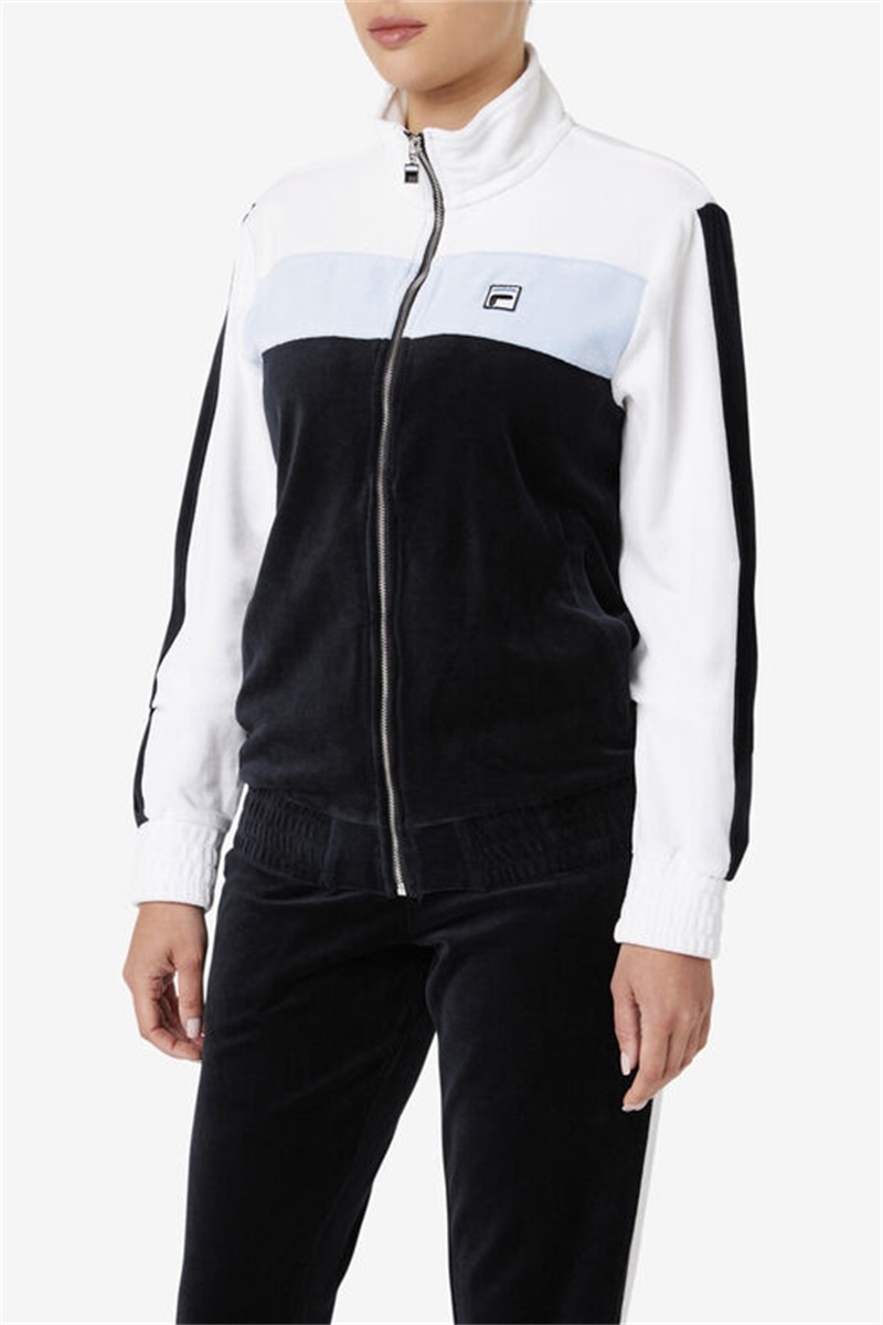 Black / White Men's Fila Brice Velour Jackets | Saudi Arabia-137629