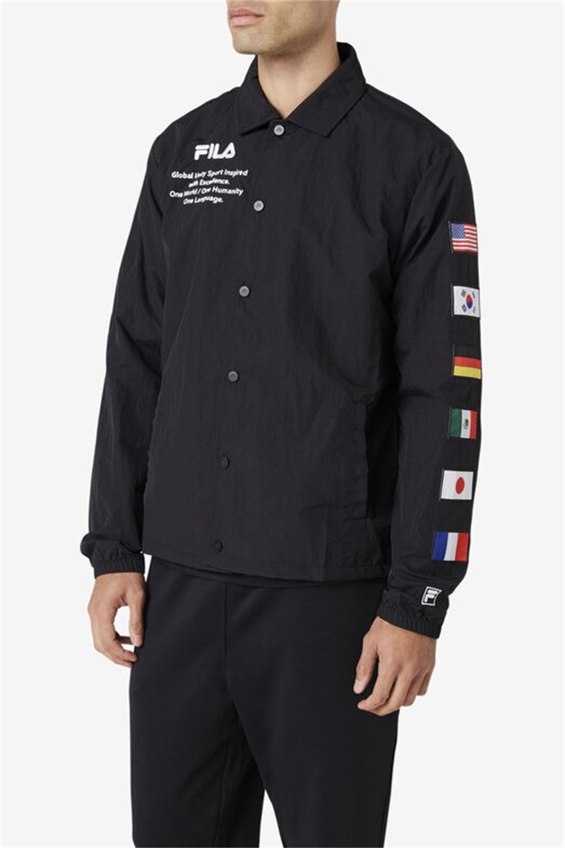 Black / White Men's Fila Caquga Jackets | Saudi Arabia-890714