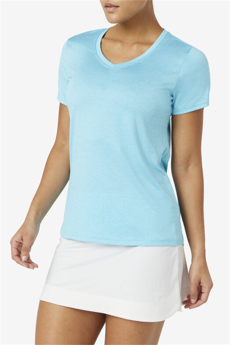 Blue Women's Fila Pickleball Silky V-Neck Tops | Saudi Arabia-947268