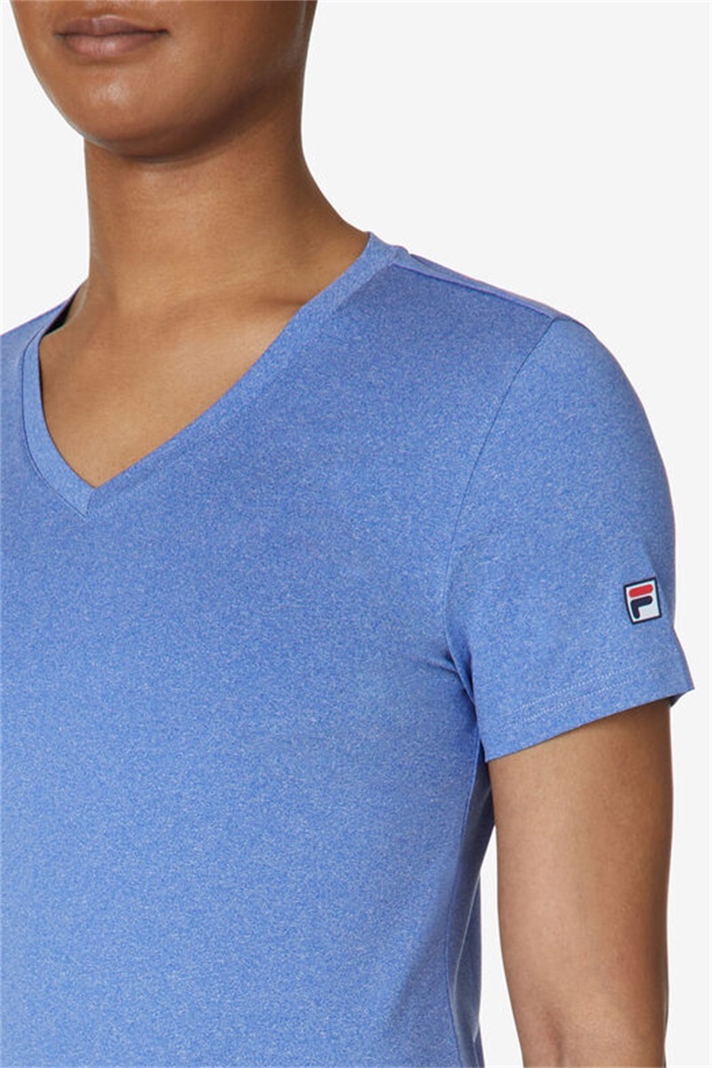 Blue Women's Fila Short Sleeve V-Neck Tops | Saudi Arabia-368549